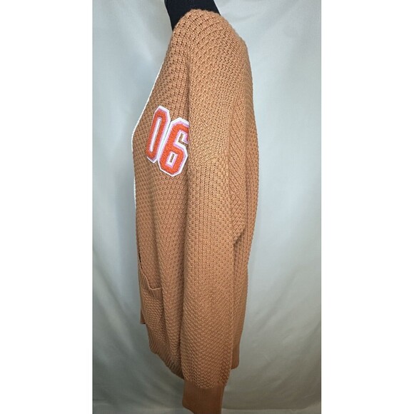 AERIE Oversized Varsity Letterman‎ Boyfriend Button Up Cardigan Orange XS NWT - Picture 2 of 11
